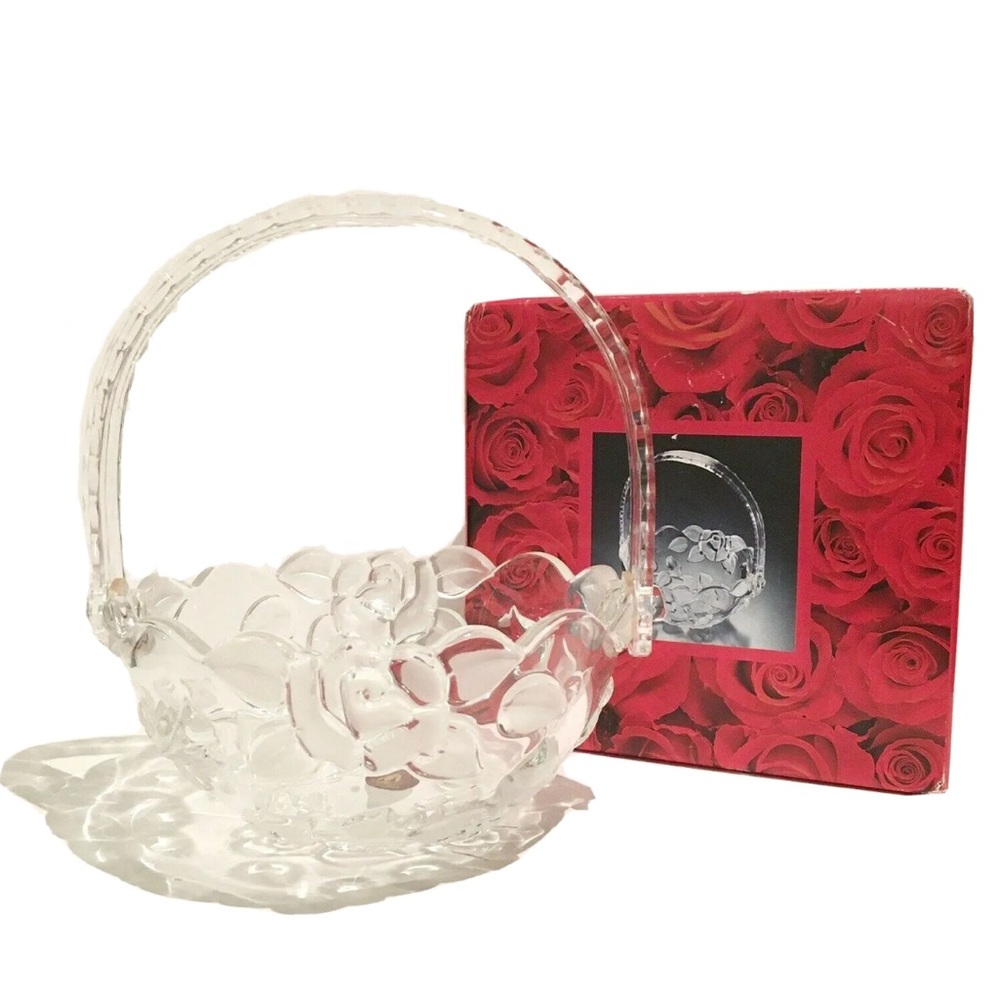 Original Waltherglas Made Germany Glass Rose Decorative Bowl Dish Frosted Floral